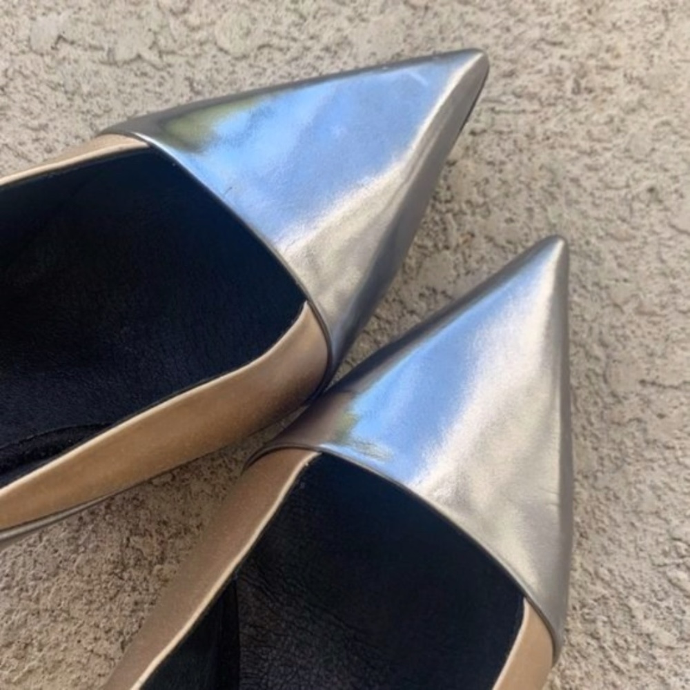 SALE☀️ Chloe Specchio Pointed Pumps, Anthracite 38.5/8.5 Satin Metallic leather - Picture 12 of 14